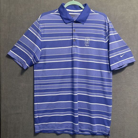 TPC Sawgrass Nike Golf Tour Performance Polo Shirt Mens L Blue Striped Dri-Fit - Picture 2 of 7